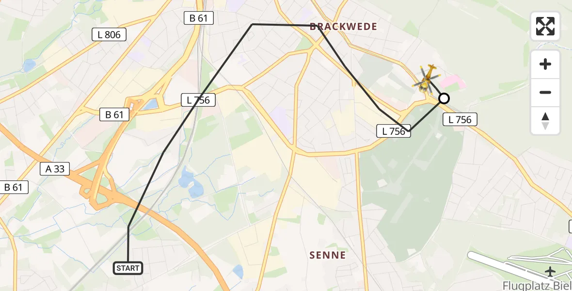Flugroute Rettungshubschrauber Bielefeld - Luftrettungszentrum Bielefeld, 10 August 2026, 10:32