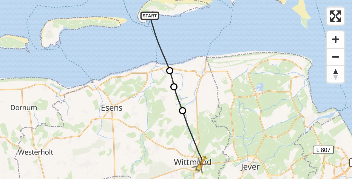 Flugroute Ambulanzhubschrauber Noordzee - Wittmund, 10 August 2026, 10:33