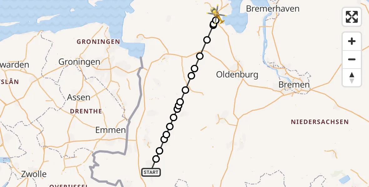 Flugroute Rettungshubschrauber Lingen (Ems) - Sande, 10 August 2026, 10:34
