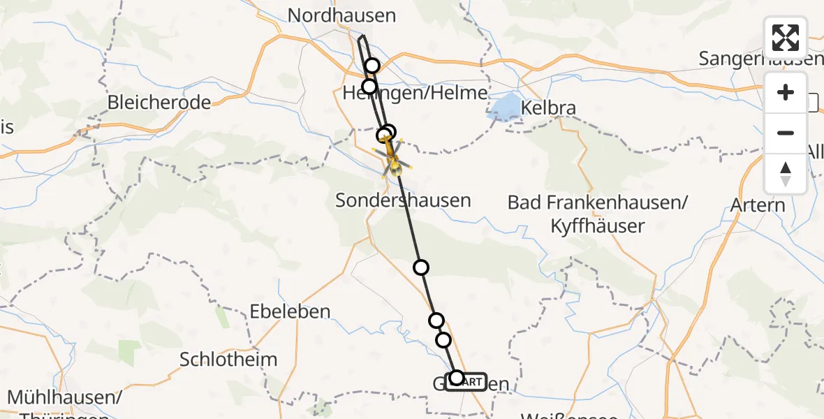 Flugroute Rettungshubschrauber Greußen - Sondershausen, 10 August 2026, 10:45