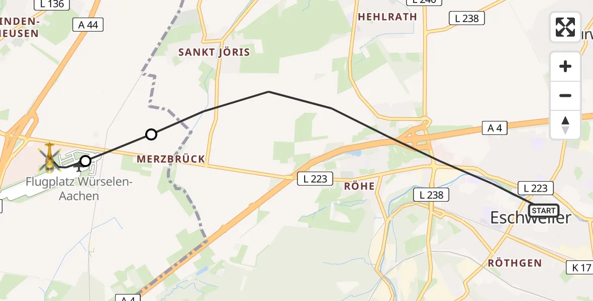 Flugroute Rettungshubschrauber Eschweiler - Aachen-Merzbrück Flughafen, 10 August 2026, 10:48