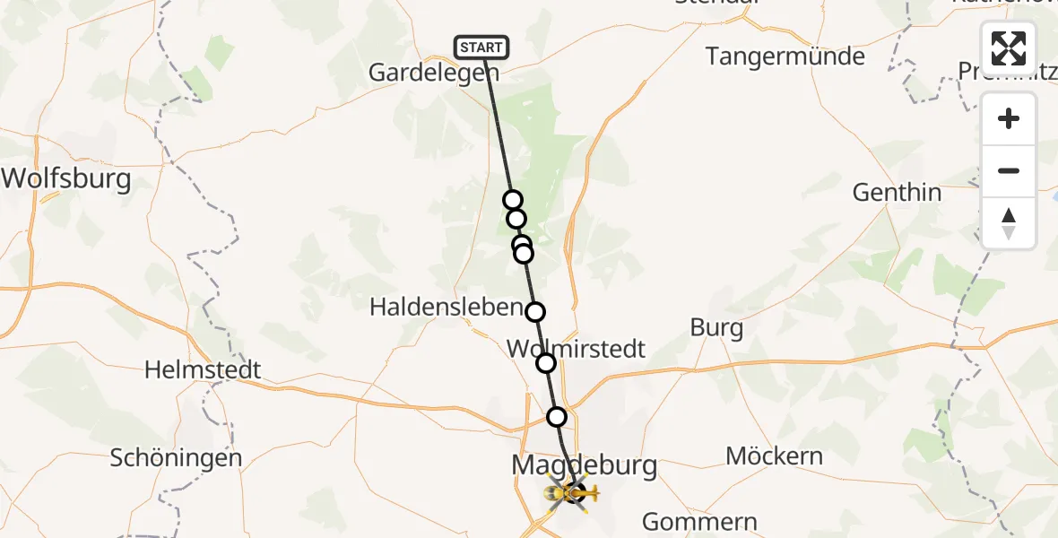 Flugroute Rettungshubschrauber Gardelegen - Magdeburg University Hospital, 10 August 2026, 10:58