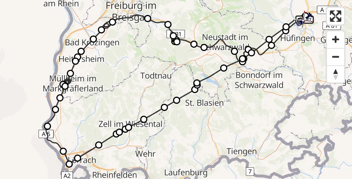 Flugroute Polizeihubschrauber Donaueschingen-Villingen Flugplatz - Donaueschingen-Villingen Flugplatz, 10 August 2026, 10:58