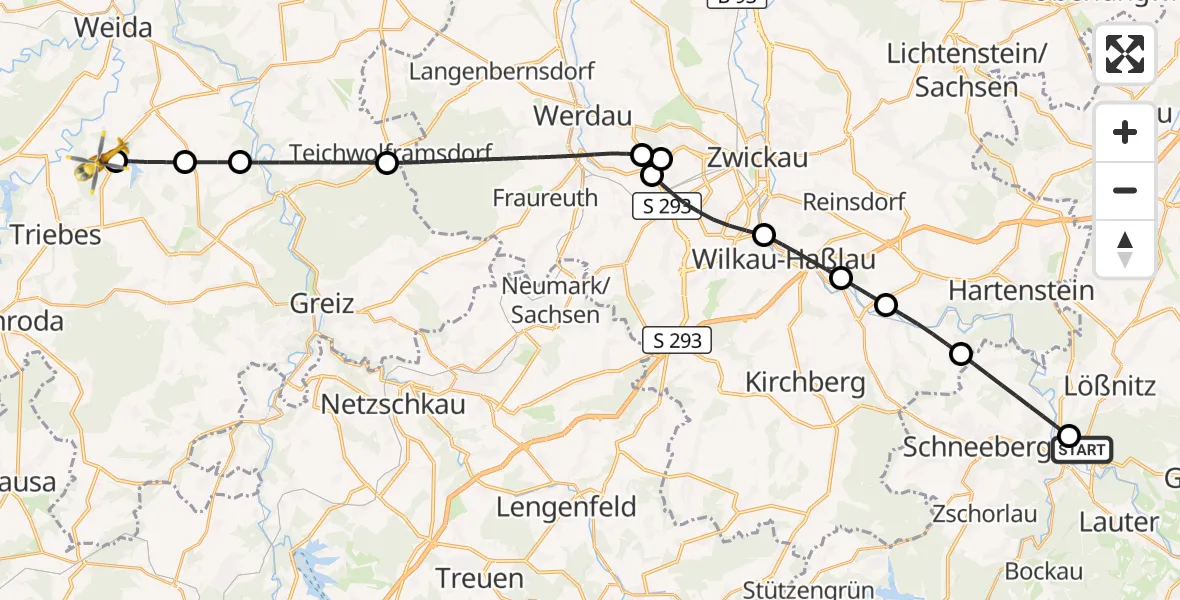 Flugroute Rettungshubschrauber Helios Clinic Aue - Hohenleuben, 10 August 2026, 11:01