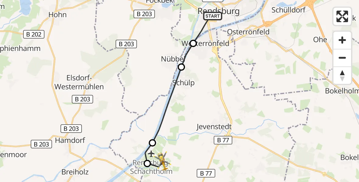 Flugroute Ambulanzhubschrauber Rendsburg - Hörsten, 10 August 2026, 11:09