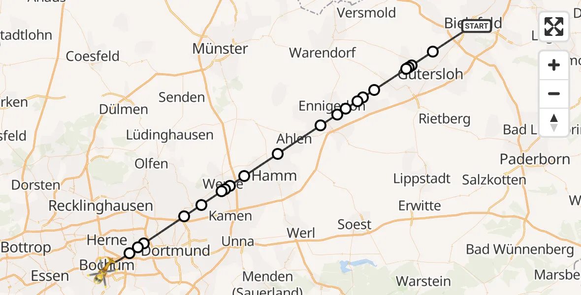 Flugroute Ambulanzhubschrauber Bielefeld - Bochum, 10 August 2026, 11:14