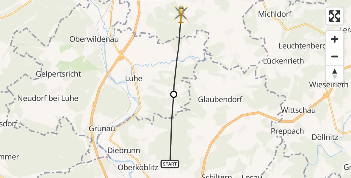 Flugroute Rettungshubschrauber Wernberg-Köblitz - Pirk, 10 August 2026, 11:19