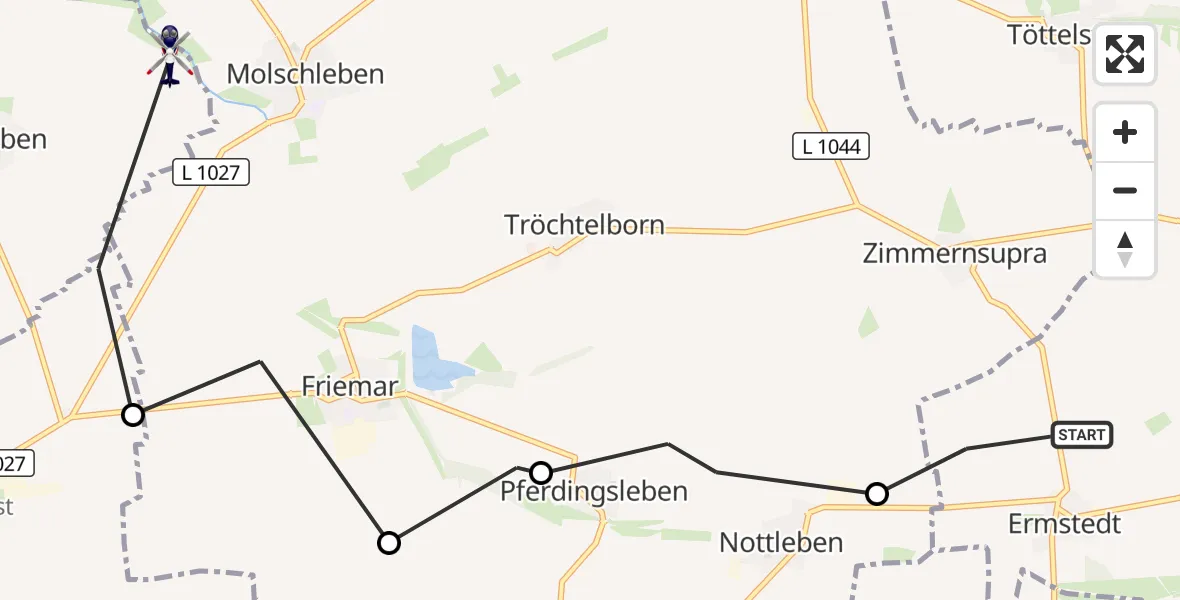 Flugroute Polizeihubschrauber Erfurt - Nessetal, 10 August 2026, 11:25