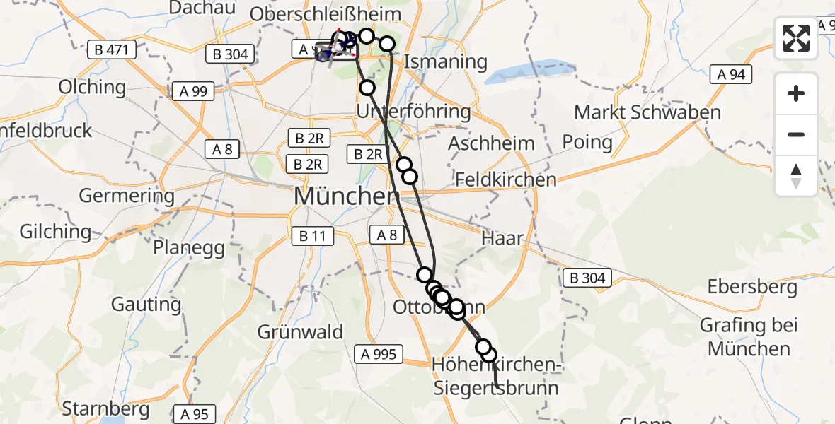 Flugroute Polizeihubschrauber Oberschleißheim - Oberschleißheim, 10 August 2026, 11:30