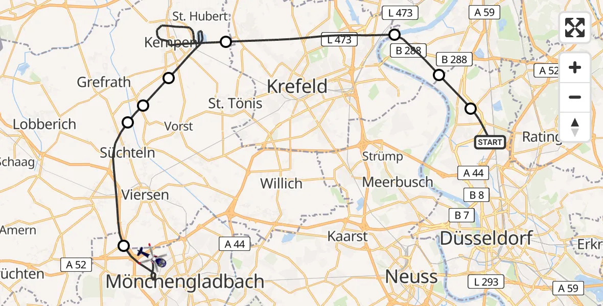 Flugroute Polizeihubschrauber Düsseldorf Flughafen - Mönchengladbach, 10 August 2026, 11:30