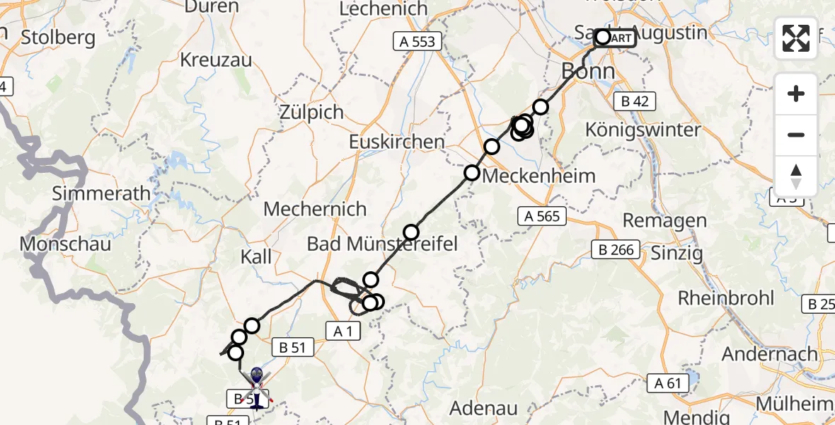 Flugroute Polizeihubschrauber Sankt Augustin - Dahlem, 10 August 2026, 11:31
