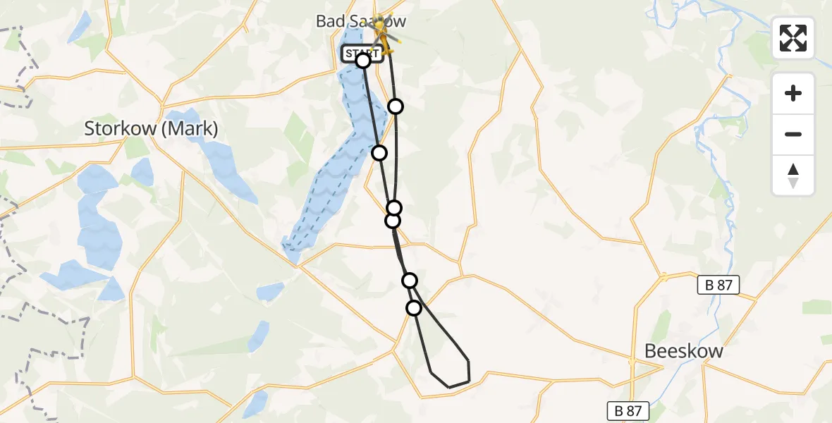 Flugroute Rettungshubschrauber Bad Saarow Hospital - Bad Saarow, 10 August 2026, 11:31