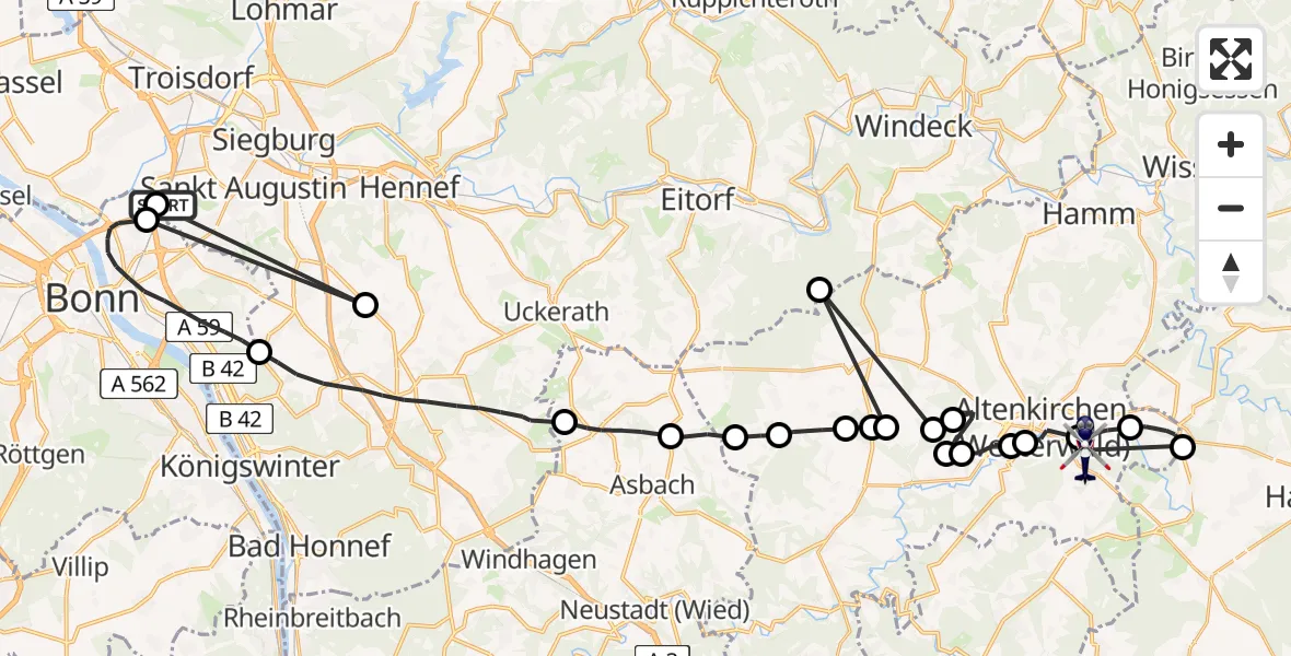 Flugroute Polizeihubschrauber Sankt Augustin - Michelbach (Westerwald), 10 August 2026, 11:33