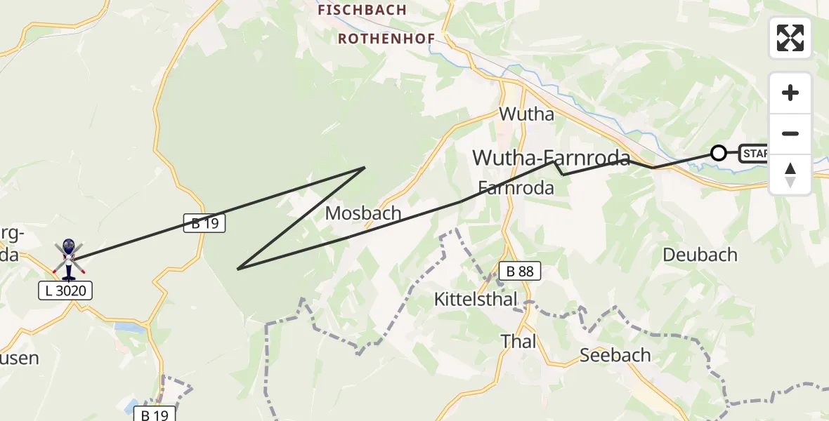 Flugroute Polizeihubschrauber Hörselberg-Hainich - Gerstungen, 10 August 2026, 11:36