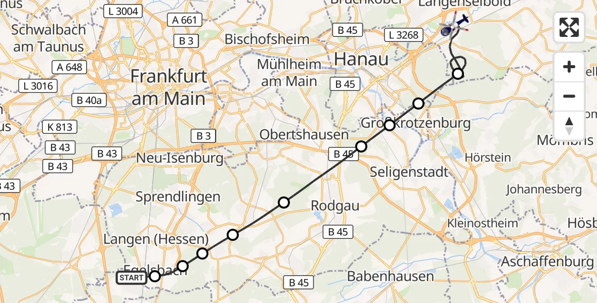 Flugroute Polizeihubschrauber Flughafen Frankfurt-Egelsbach - Rodenbach, 10 August 2026, 11:37