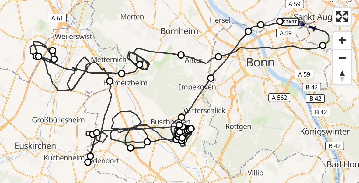 Flugroute Polizeihubschrauber Sankt Augustin - Bonn-Hangelar Flugplatz, 10 August 2026, 11:39