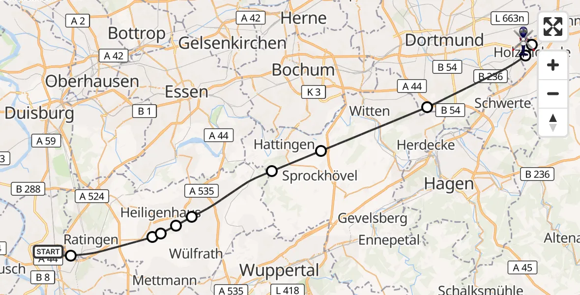 Flugroute Polizeihubschrauber Düsseldorf Flughafen - Dortmund Flughafen, 10 August 2026, 11:45