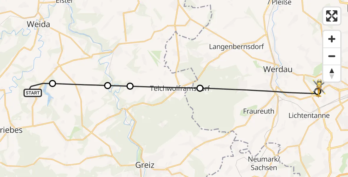 Flugroute Rettungshubschrauber Hohenleuben - ADAC Air Rescue Station Zwickau Hubschrauberlandeplatz, 10 August 2026, 11:48