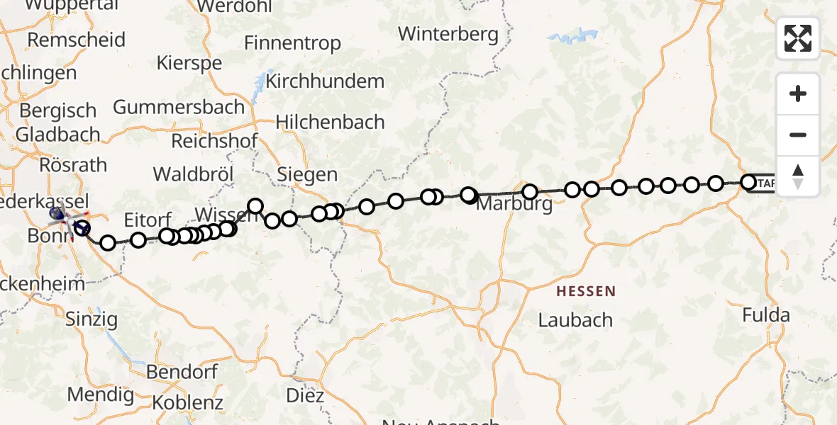 Flugroute Polizeihubschrauber Bad Hersfeld - Sankt Augustin, 10 August 2026, 11:52