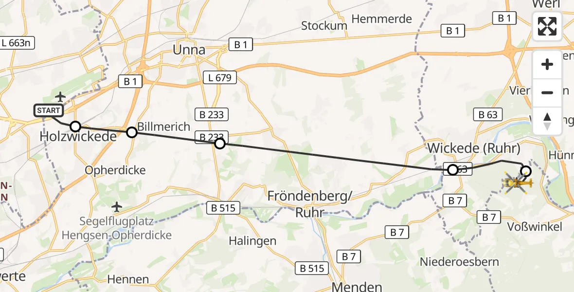 Flugroute Rettungshubschrauber Dortmund Flughafen - Arnsberg-Menden Flugplatz, 10 August 2026, 11:56