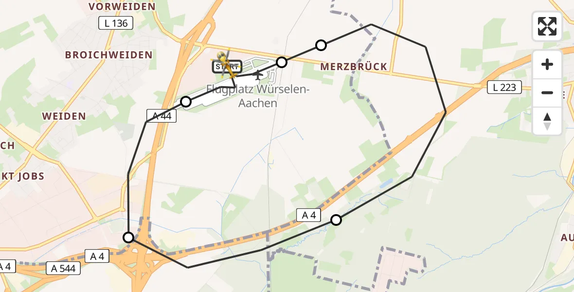 Flugroute Rettungshubschrauber Aachen-Merzbrück Flughafen - Aachen-Merzbrück Flughafen, 10 August 2026, 11:58