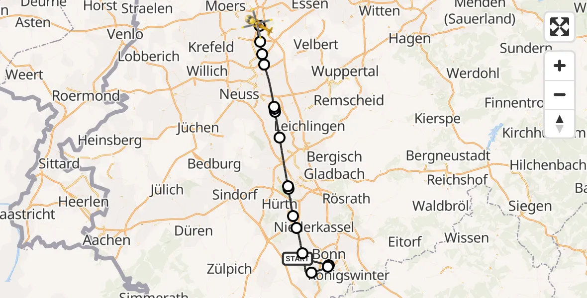 Flugroute Ambulanzhubschrauber Bornheim - Sana Clinic Duisburg Hubschrauberlandeplatz, 10 August 2026, 11:59