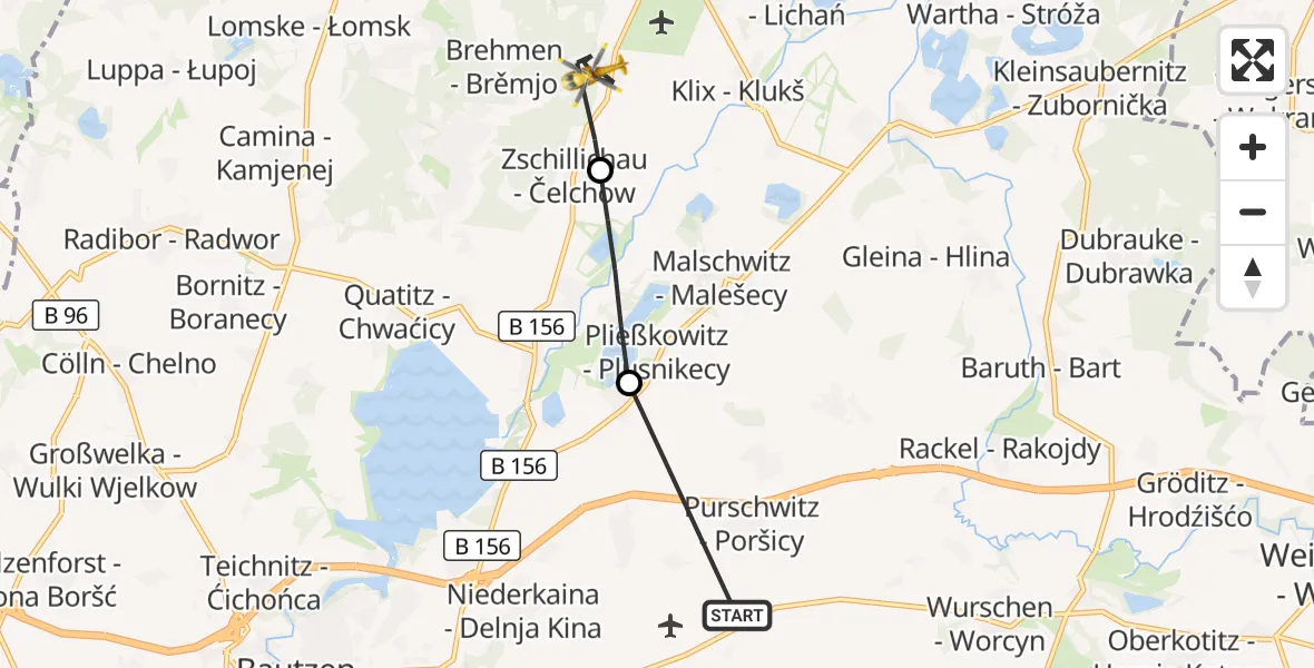 Flugroute Rettungshubschrauber Bautzen Flugplatz - Großdubrau, 10 August 2026, 12:02