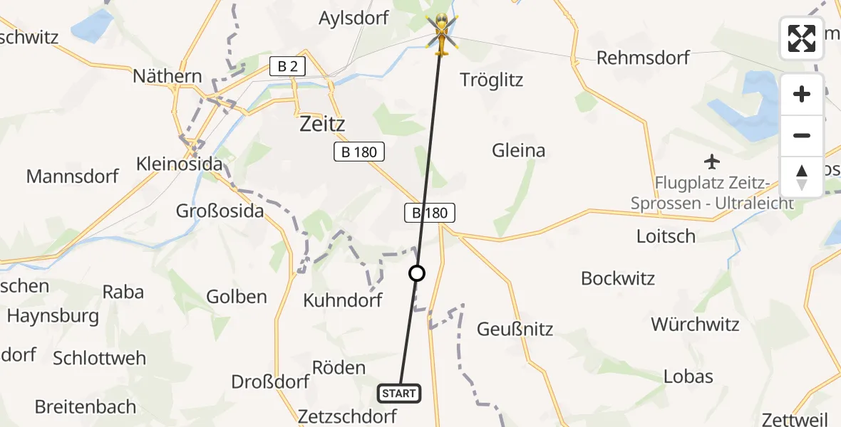 Flugroute Rettungshubschrauber Schnaudertal - Zeitz, 10 August 2026, 12:02