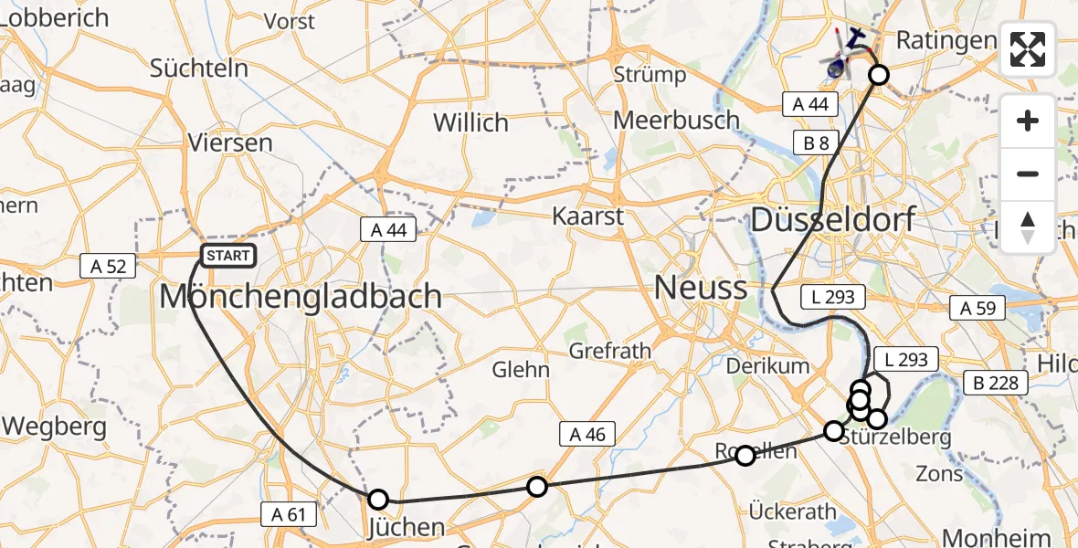 Flugroute Polizeihubschrauber Mönchengladbach - Düsseldorf Flughafen, 10 August 2026, 12:03