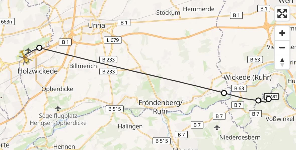 Flugroute Rettungshubschrauber Arnsberg-Menden Flugplatz - Dortmund Flughafen, 10 August 2026, 12:05