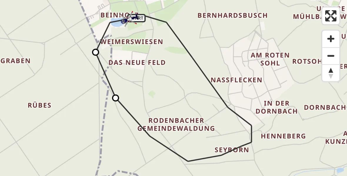 Flugroute Polizeihubschrauber Rodenbach - Rodenbach, 10 August 2026, 12:32