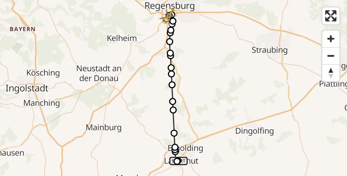 Flugroute Rettungshubschrauber Landshut Hospital - DRF Air Rescue Station Regensburg / Regensburg University Hospital, 10 August 2026, 12:35