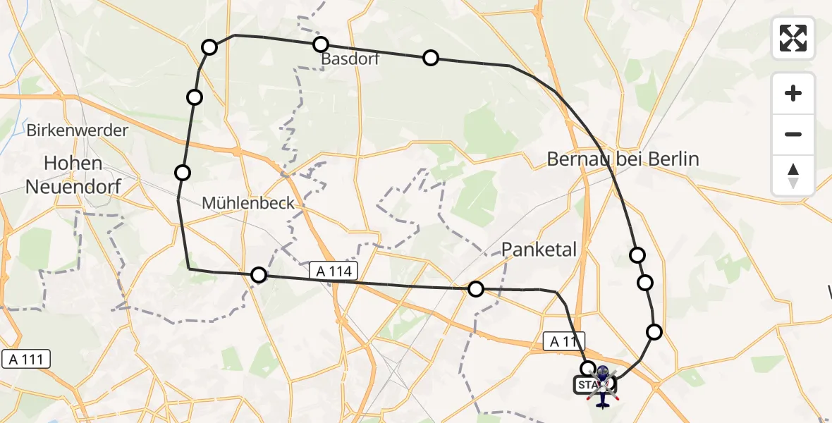 Flugroute Polizeihubschrauber Ahrensfelde Hubschrauberlandeplatz - Ahrensfelde Hubschrauberlandeplatz, 10 August 2026, 12:42
