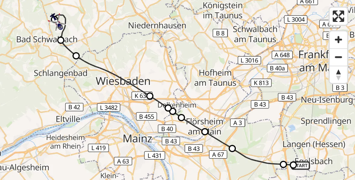 Flugroute Polizeihubschrauber Flughafen Frankfurt-Egelsbach - Bad Schwalbach, 10 August 2026, 12:44