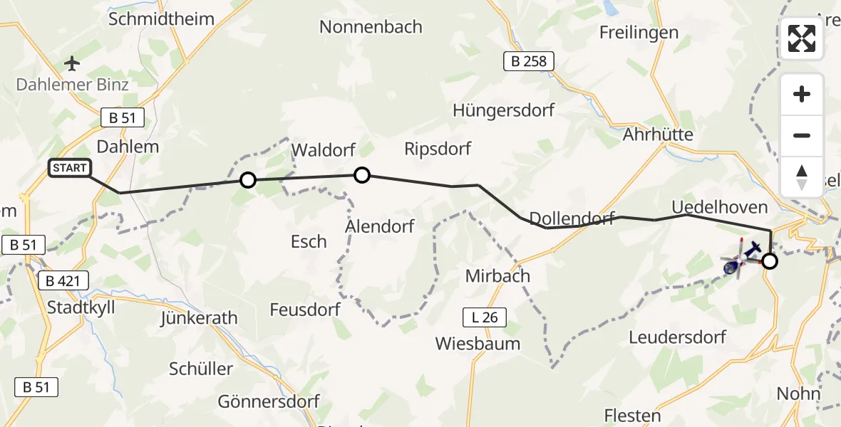 Flugroute Polizeihubschrauber Dahlem - Blankenheim, 10 August 2026, 12:44