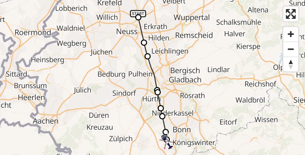 Flugroute Polizeihubschrauber Düsseldorf Flughafen - Swisttal, 10 August 2026, 13:06