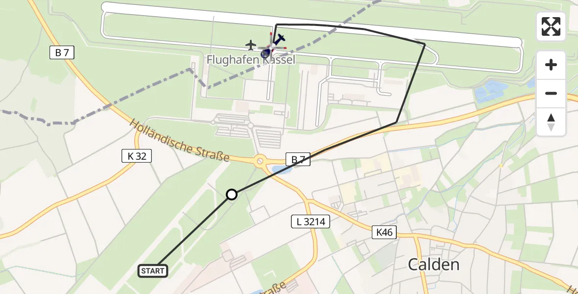 Flugroute Polizeihubschrauber Calden - Kassel Flughafen, 10 August 2026, 13:06