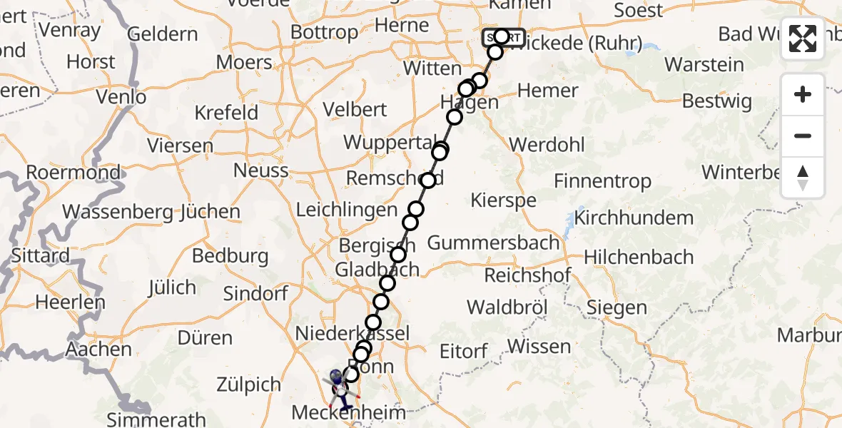 Flugroute Polizeihubschrauber Dortmund Flughafen - Swisttal, 10 August 2026, 13:07