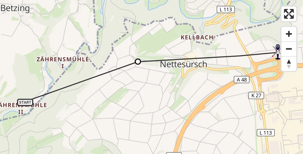 Flugroute Polizeihubschrauber Mayen - Polch, 10 August 2026, 13:18