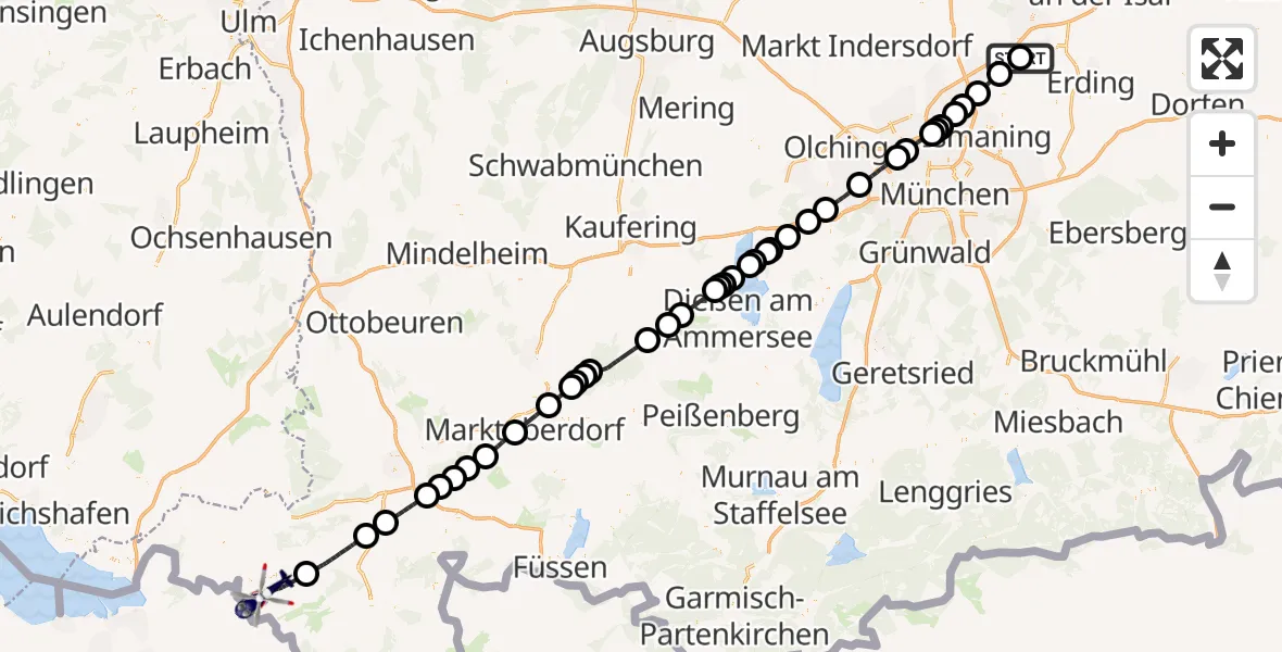 Flugroute Polizeihubschrauber München Flughafen - Oberstaufen, 10 August 2026, 13:23