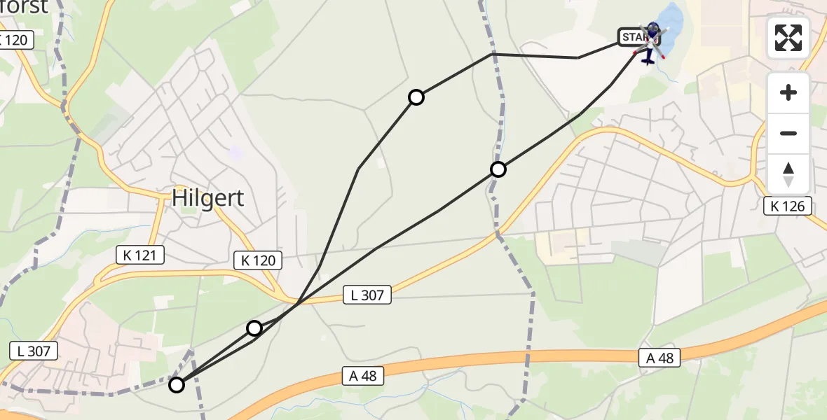 Flugroute Polizeihubschrauber Ransbach-Baumbach - Ransbach-Baumbach, 10 August 2026, 13:31