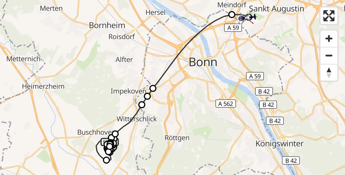 Flugroute Polizeihubschrauber Swisttal - Sankt Augustin, 10 August 2026, 13:46