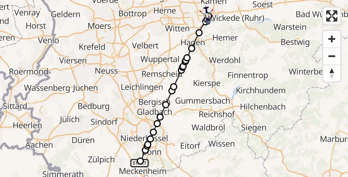 Flugroute Polizeihubschrauber Swisttal - Dortmund Flughafen, 10 August 2026, 13:52