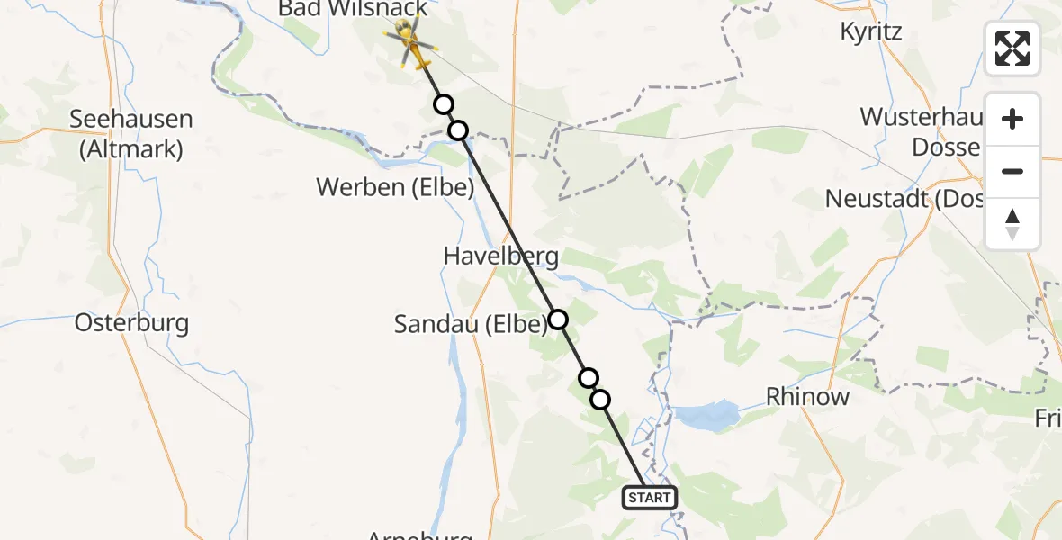 Flugroute Rettungshubschrauber Schollene - Legde/Quitzöbel, 10 August 2026, 13:53