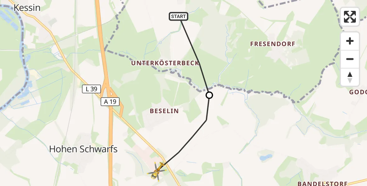 Flugroute Ambulanzhubschrauber Roggentin - Dummerstorf, 10 August 2026, 13:55