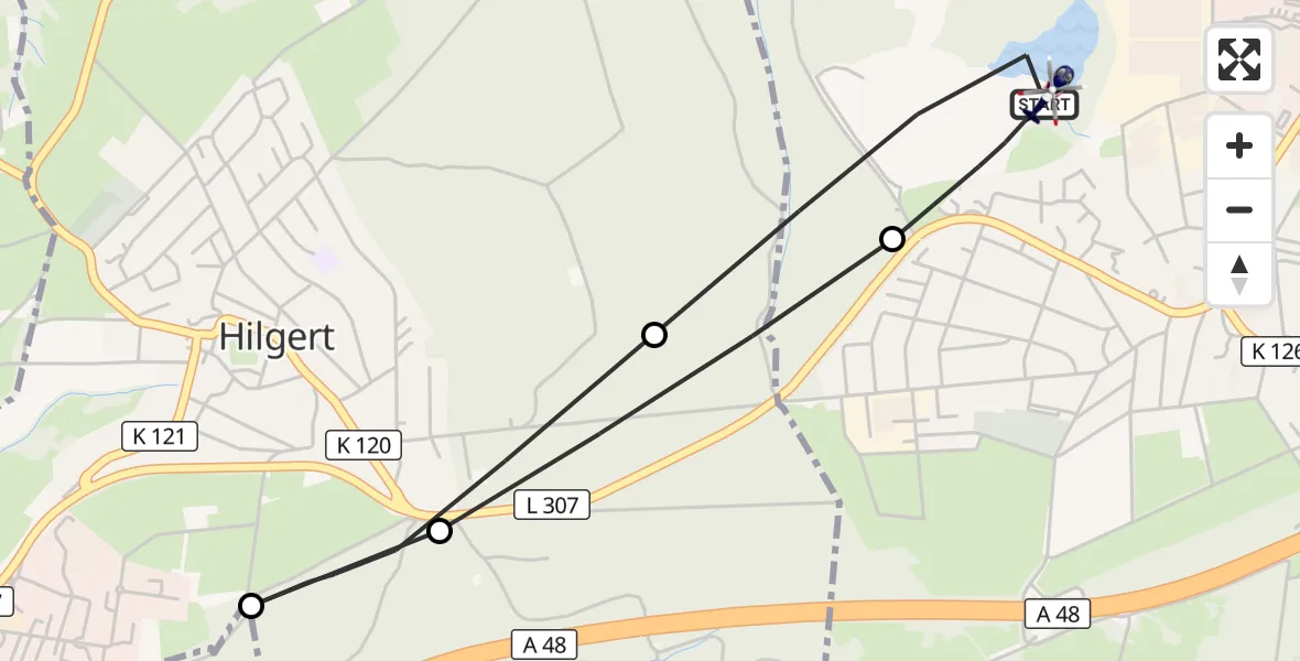 Flugroute Polizeihubschrauber Ransbach-Baumbach - Ransbach-Baumbach, 10 August 2026, 13:58