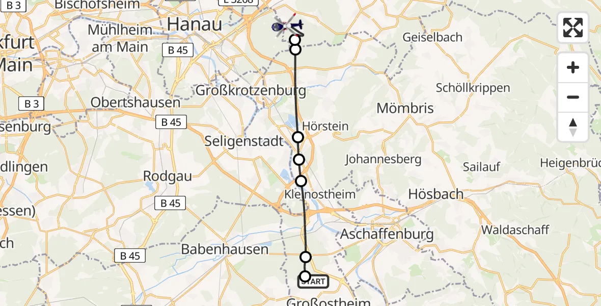 Flugroute Polizeihubschrauber Flugplatz Aschaffenburg - Rodenbach, 10 August 2026, 13:59