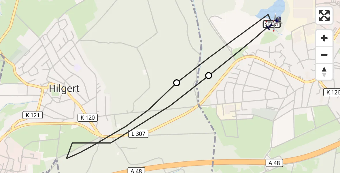 Flugroute Polizeihubschrauber Ransbach-Baumbach - Ransbach-Baumbach, 10 August 2026, 14:04