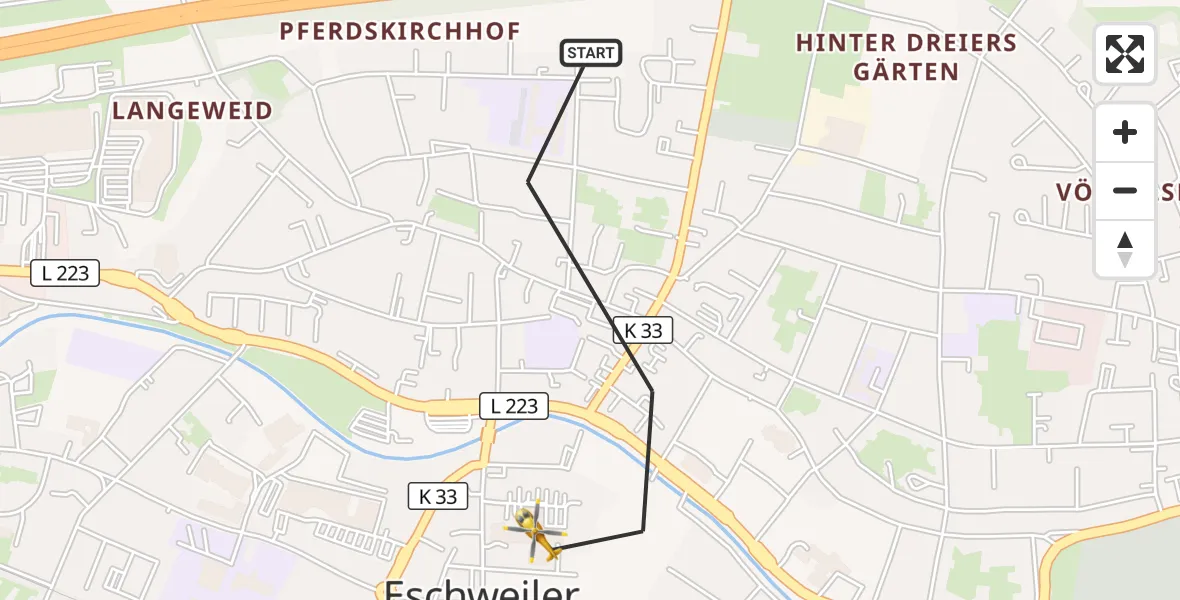 Flugroute Rettungshubschrauber Eschweiler - Eschweiler, 10 August 2026, 14:05