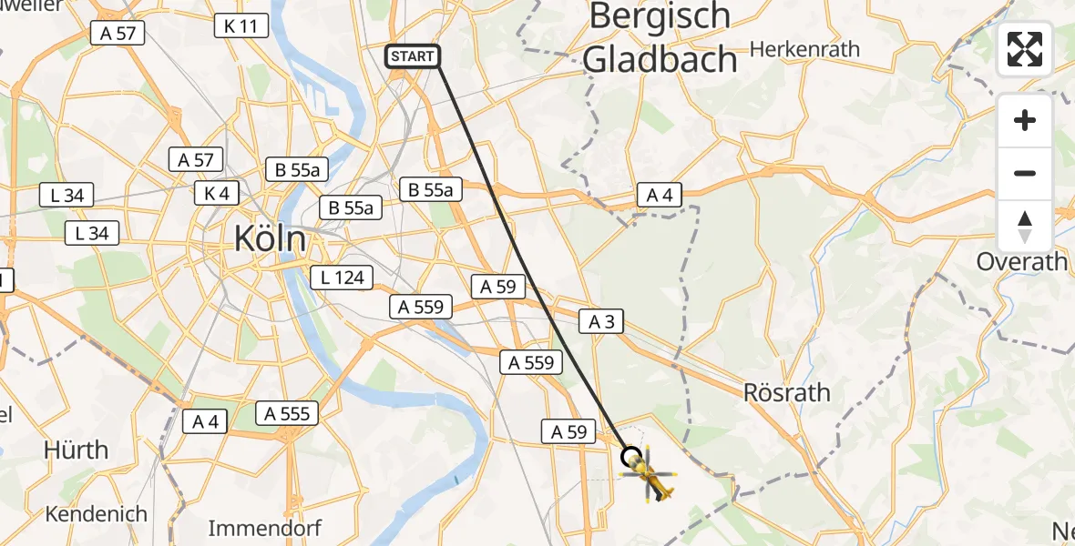 Flugroute Rettungshubschrauber Köln - Köln Bonn Flughafen, 10 August 2026, 14:08